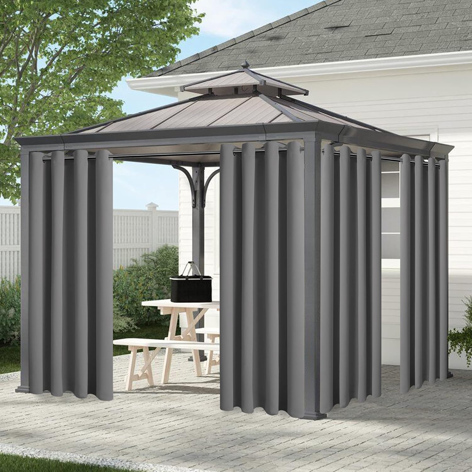 Outdoor Curtains - LUSHLEAF Waterproof Indoor/Outdoor Curtains for Patio - Privacy Grommet Thermal Insulated Blackout Curtains for Bedroom, Porch, Cabana and Gazebo, 1 Panel, 52 x 120 inch, Grey