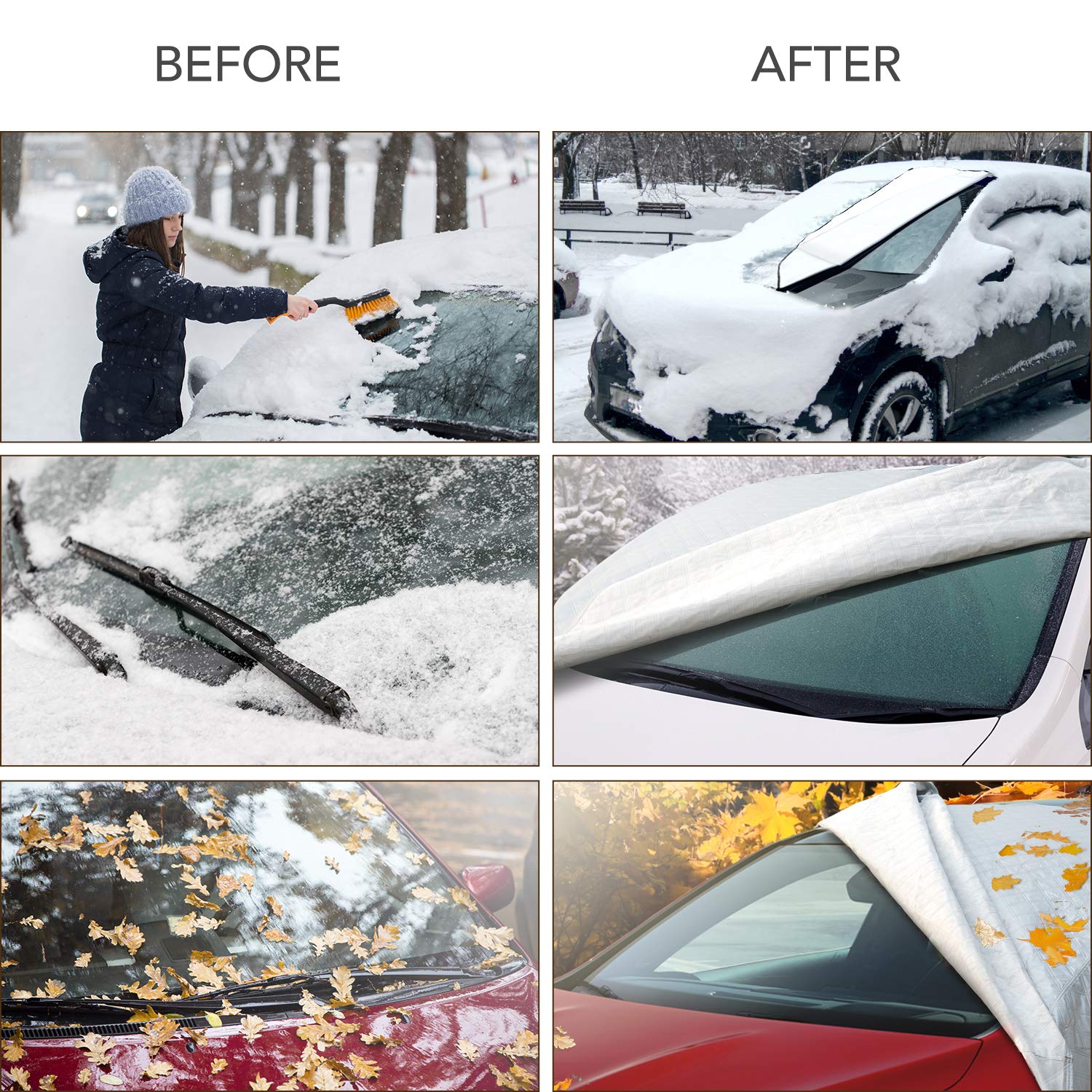 Windshield Snow Cover Windscreen Ice Cover with Rearview Mirror Protector Windshield Guard Extra Large Half Car Cover with Hook and Straps All Weather Auto Sun Shade Fit Most Car Truck SUV Van Sedan
