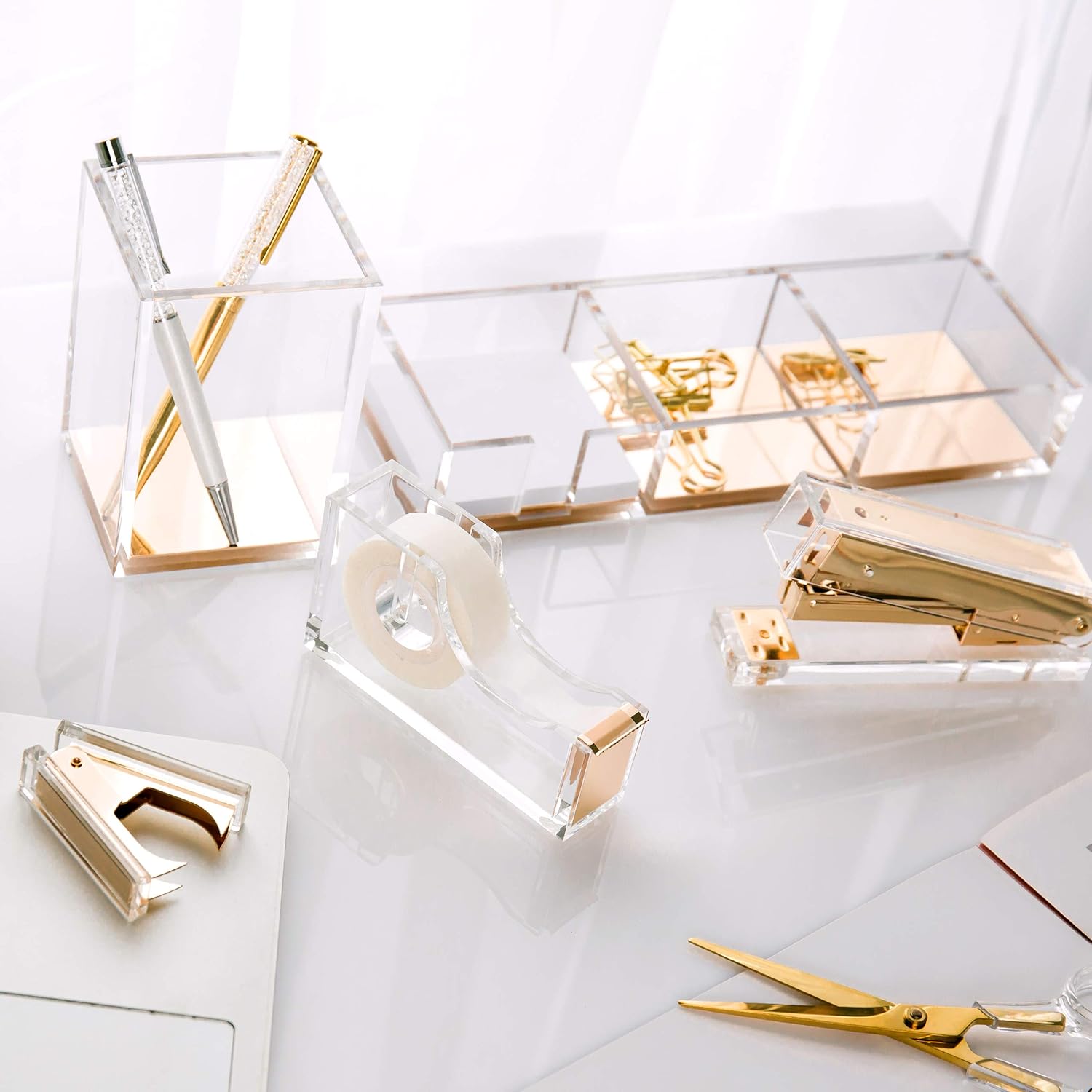 SIRMEDAL Chic Ultra Clear Acrylic and Gold Staple Remover for Office School Home, Desk Accessories. : Office Products