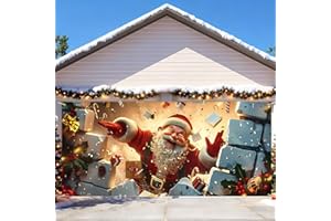 THISFIND 6 x 13 ft Christmas Garage Door Decorations Merry Christmas decorations Xmas Garage Door Cover, Happy New Year Hanging Banner for Home,Outdoor,Indoor,Party (Santa Claus-2)