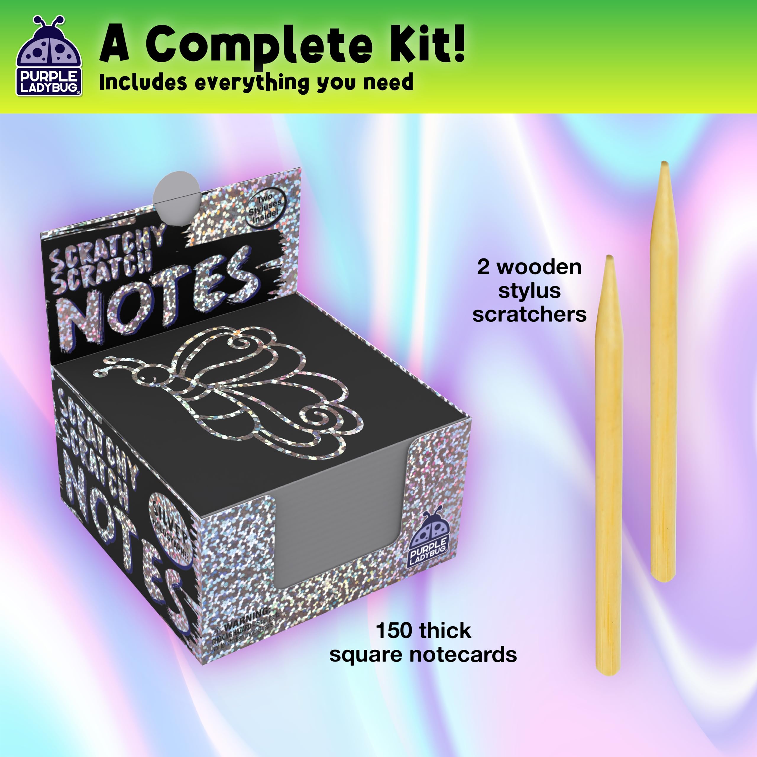 Purple Ladybug Silver Holographic Scratch Art Mini Notes - Scratch Art Notes Kids Games, Girls Stocking Stuffers for Kids, Teens, Boys, Christmas Gifts for Kid Arts & Crafts Supplies