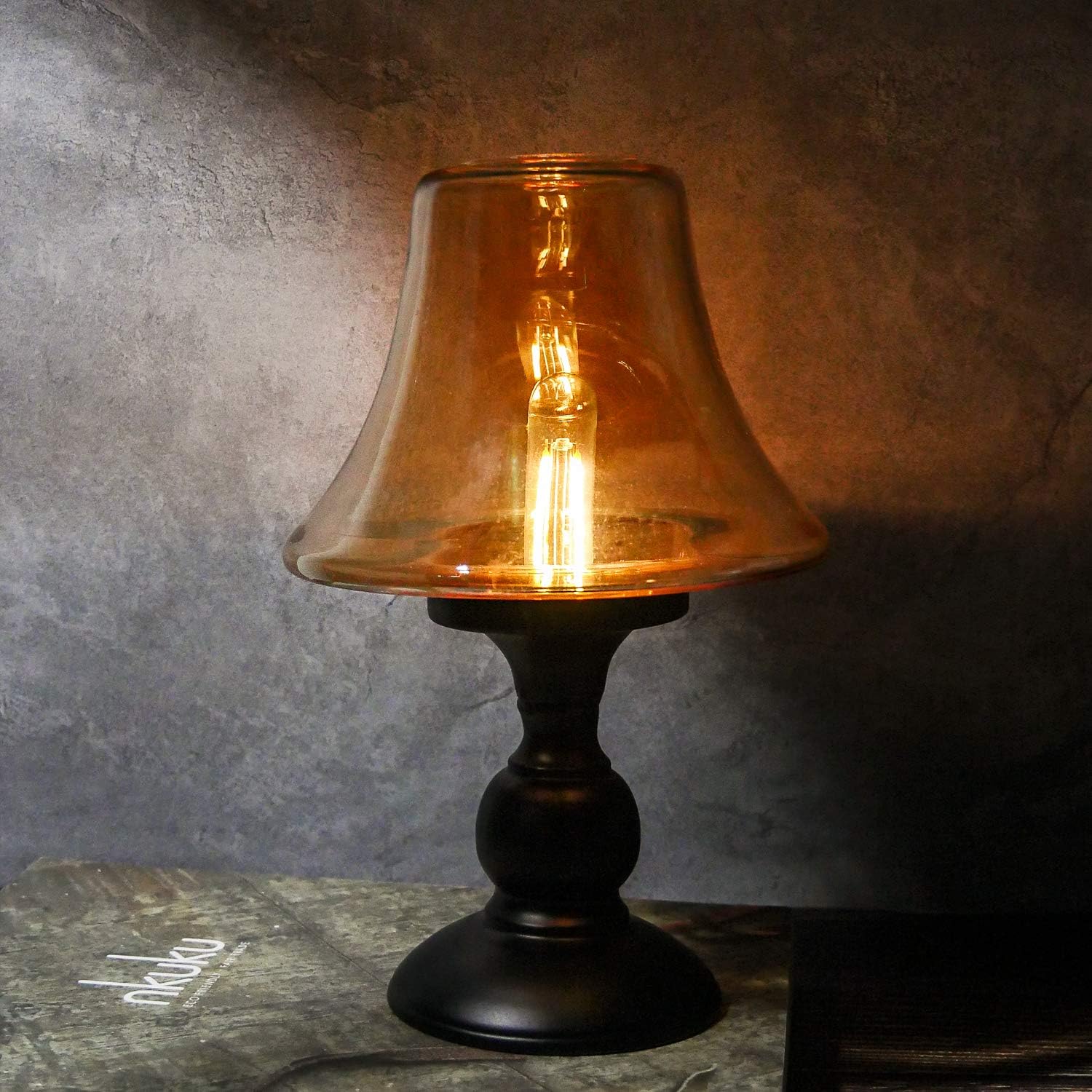 HOMMAX Table Lamp,Battery Operated Bedside Lamp,Retro Night Light for