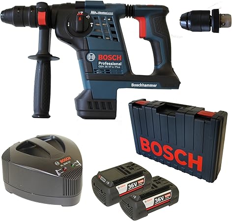 Bosch Gbh 36 Vf Li Plus Cordless Hammer Drill With Chisel Function 2 X Battery 36 V 4 0 Ah And Charger Al3680cv With Chisel Chuck In Artisanal Case Amazon De Baumarkt