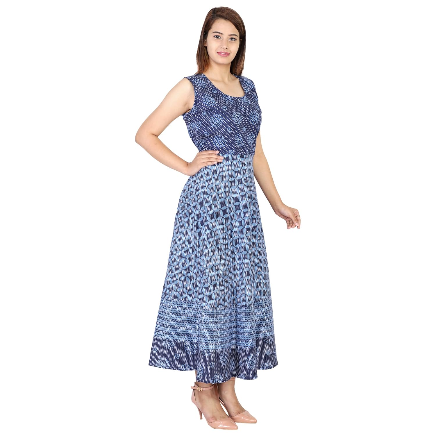 the blue elephant women's cotton maxi dress (gd-001p, blue)