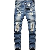 Anbreuinron Boy's Skinny Fit Ripped Destroyed Distressed Fashion Denim Jeans Pants