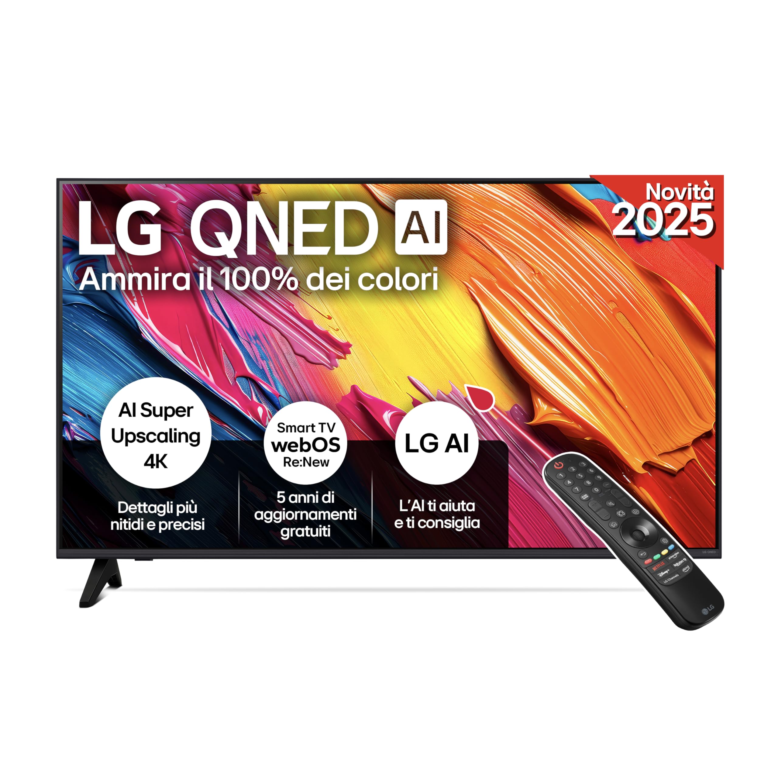 LG QNED AI QNED70 Smart TV 43 pollici 4K, Processore α7 Gen8, Dynamic QNED Color, webOS con AI e telecomando puntatore AI, Gaming con VRR 4K@60Hz, 43QNED70A6A 2025