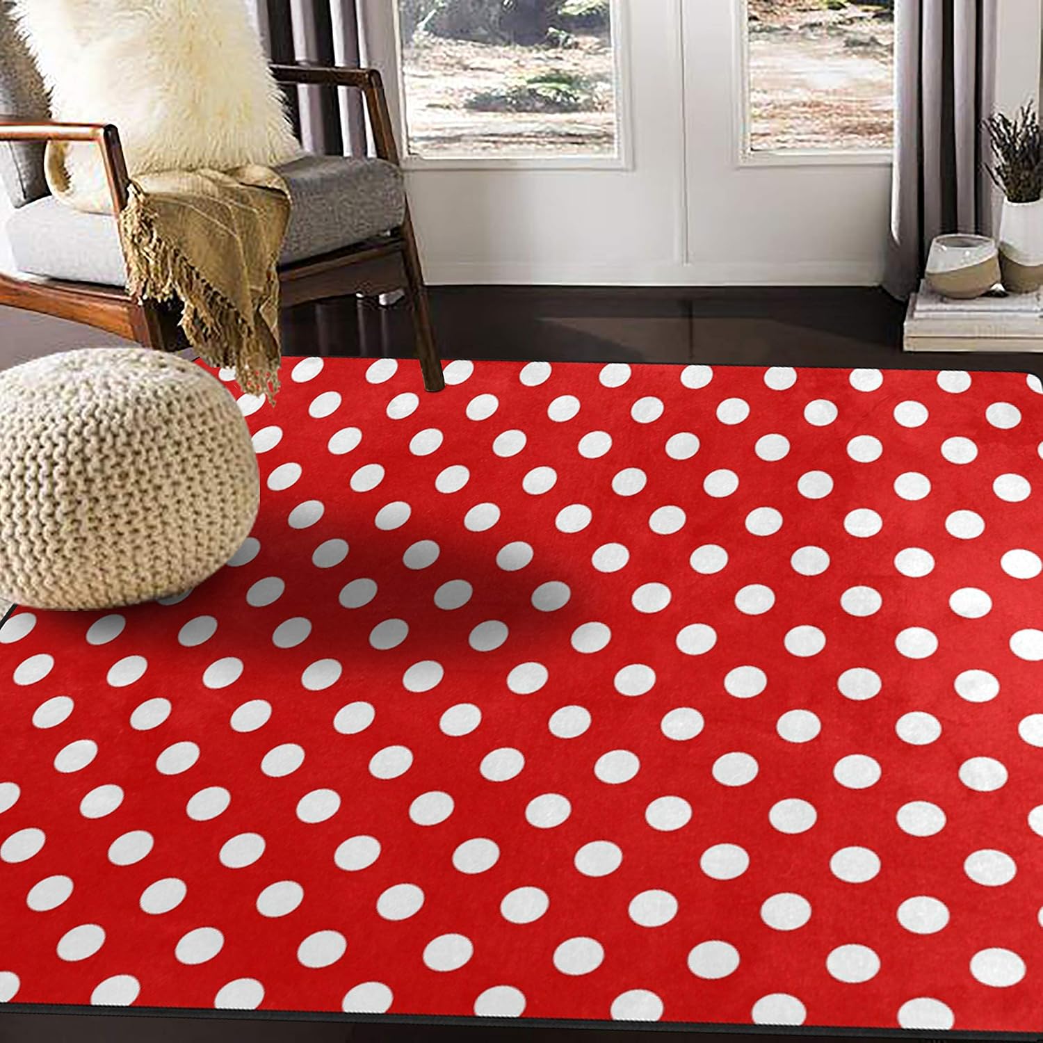 ALAZA Red White Polka Dot Area Rug for Living Room Bedroom 5'3"x4' Home & Kitchen