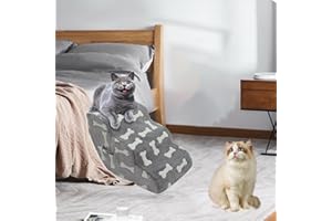 VHASO Dog Stairs for Small Dogs, 2/3/4-Step Dog Steps Pet Supplies for Beds and Couch, High Density Foam Pet Steps with Non-Slip Bottom (Grey and White, 3 - Steps, 1)