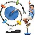 LAEGENDARY Tree Swing for Kids - Single Disk Outdoor Climbing Rope with Platforms, Carabiner & 4 Ft Tree Strap - Playground Accessories - Colored Rope