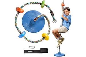 LÆGENDARY LAEGENDARY Tree Swing for Kids - Single Disk Outdoor Climbing Rope with Platforms, Carabiner & 4 Ft Tree Strap - Playground Accessories - Colored Rope