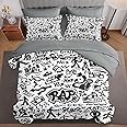 Pinbeam 5 Pcs Comforter Set Twin Size, Music City Rap Bed in a Bag with Flat Sheet and Fitted Sheet for Kids and Adults, Hip Hop Graffiti Bedding Set with Pillowcase & Sham
