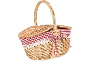 Toyvian Picnic Basket with Double Lid Oval Portable Storage Basket for Food and Snacks Natural Color