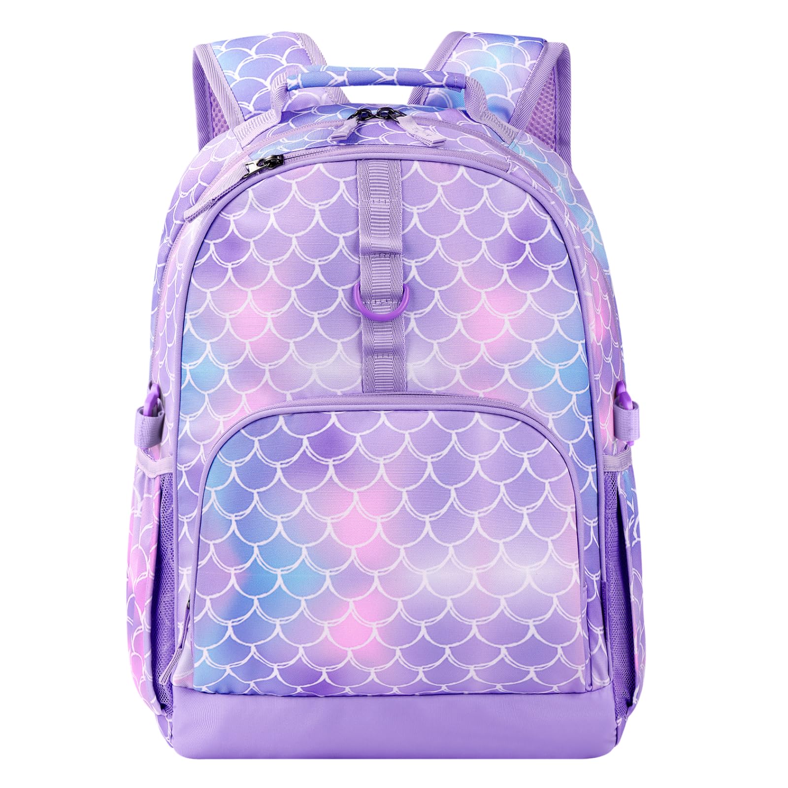 Photo 1 of Choco Mocha Mermaid Backpack for Girls, Elementary School Backpack for Girls Ages 6-8 Kids Kindergarten Backpack Bookbag 17 Inch with Chest Strap, Purple