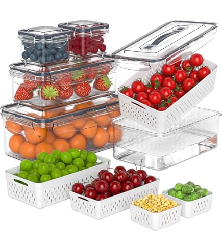 Lot De 14 Boîtes De Rangement Réfrigérateur - 3 Tailles, Couvercles - Empilable, Sans BPA - Organisation Aliments