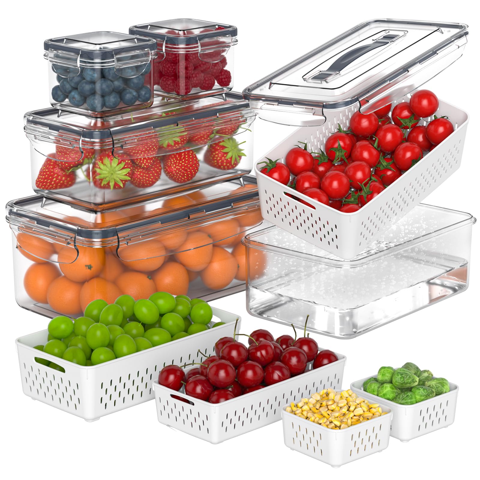 Photo 1 of 5 Pcs Fruit Storage Containers For Fridge with Removable Colander and Handle Lid, Refrigerator Organizers and Storage, Airtight Container to Keep Berry Fruit and Vegetable Fresh Longer Dishwasher Safe