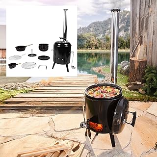 BRAST Eintopfofen mit Grillfunktion Ofen Kugelgrill Barbecue Grill Outdoor-Küche Gulaschkanone Suppenkessel Hähnchenbräter Ungarischer Gulaschkessel aus Stahlblech emailliert Dreibein inkl. Zubehör