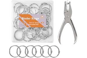NEEWAY 50pcs Loose Leaf Binder Rings 1 1/5 Inch, Book Rings with Single Hole Puncher, Metal Ring for Index Cards, Metal Paper Ring