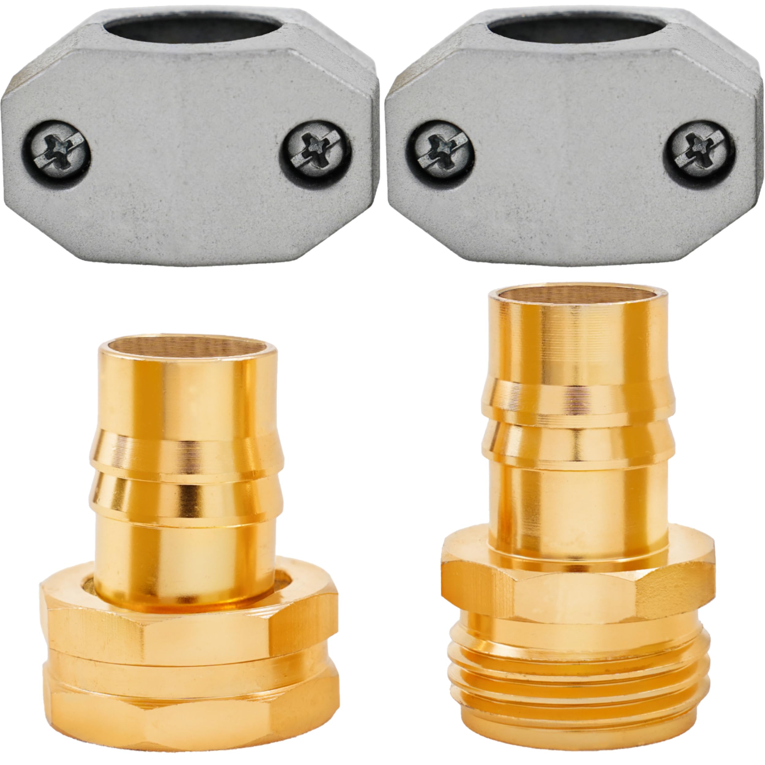 Photo 1 of Little Gardener Garden Hose Repair Kit - Heavy Duty All Metal Body - 3/4 and 5/8 Inch Garden Hose Fittings - Female and Male Water Hose End Replacement - Hose Fix Set to Connect to Outside Water Bib