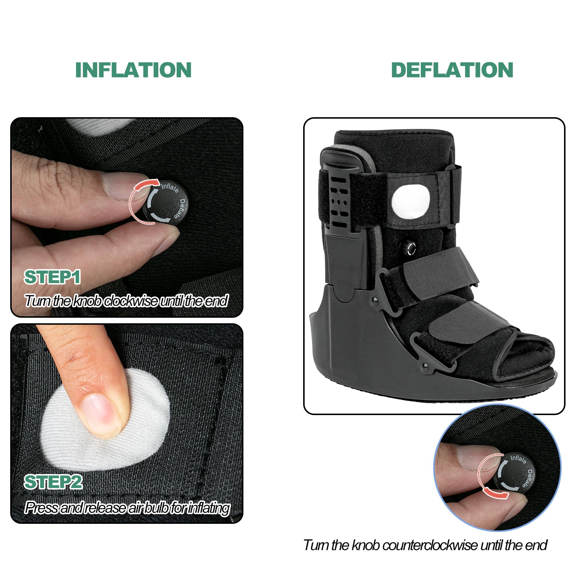 Air Walking Boot, Fracture Boot Short Walker Protection Fits Left or Right Foot Ankle Support for Injuries Fractures Sprains Black M