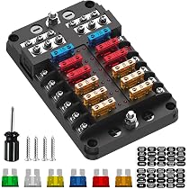 Eosnow Soporte De Bloque De Caja De Fusibles De Cuchilla De Circuito De 6 Vías Con Kit De Luz De Advertencia Led Para Coche Furgoneta Barco Marino