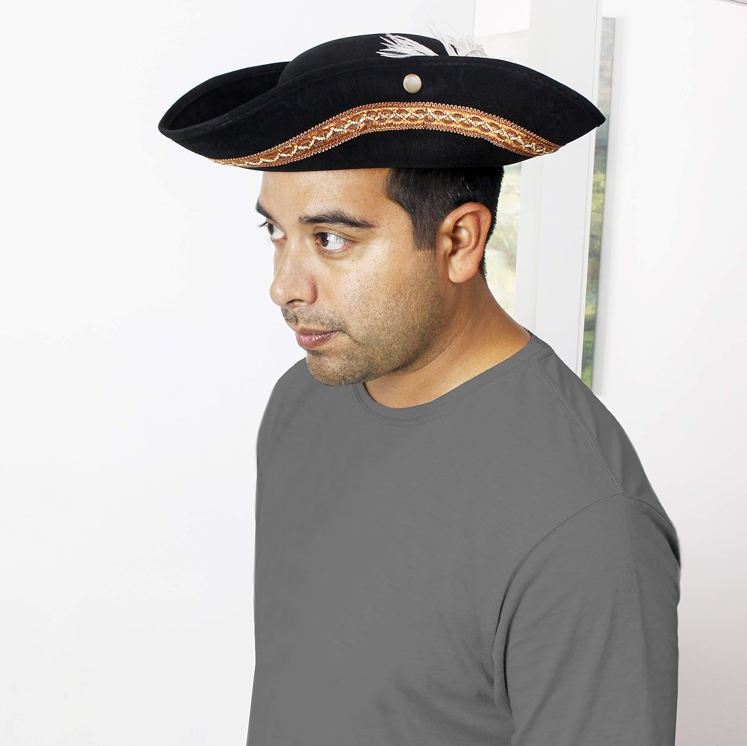 Juvale Tricorn Pirate Hat for Halloween, Colonial Revolutionary War Theme Birthday Party Costume, Adult Black: Clothing