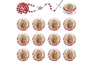 Wooden Bead Rosary Necklace, 12-Pack, Catholic Prayer Beads with Crucifix, Our Lady of Guadalupe, Scented First Communion Gif