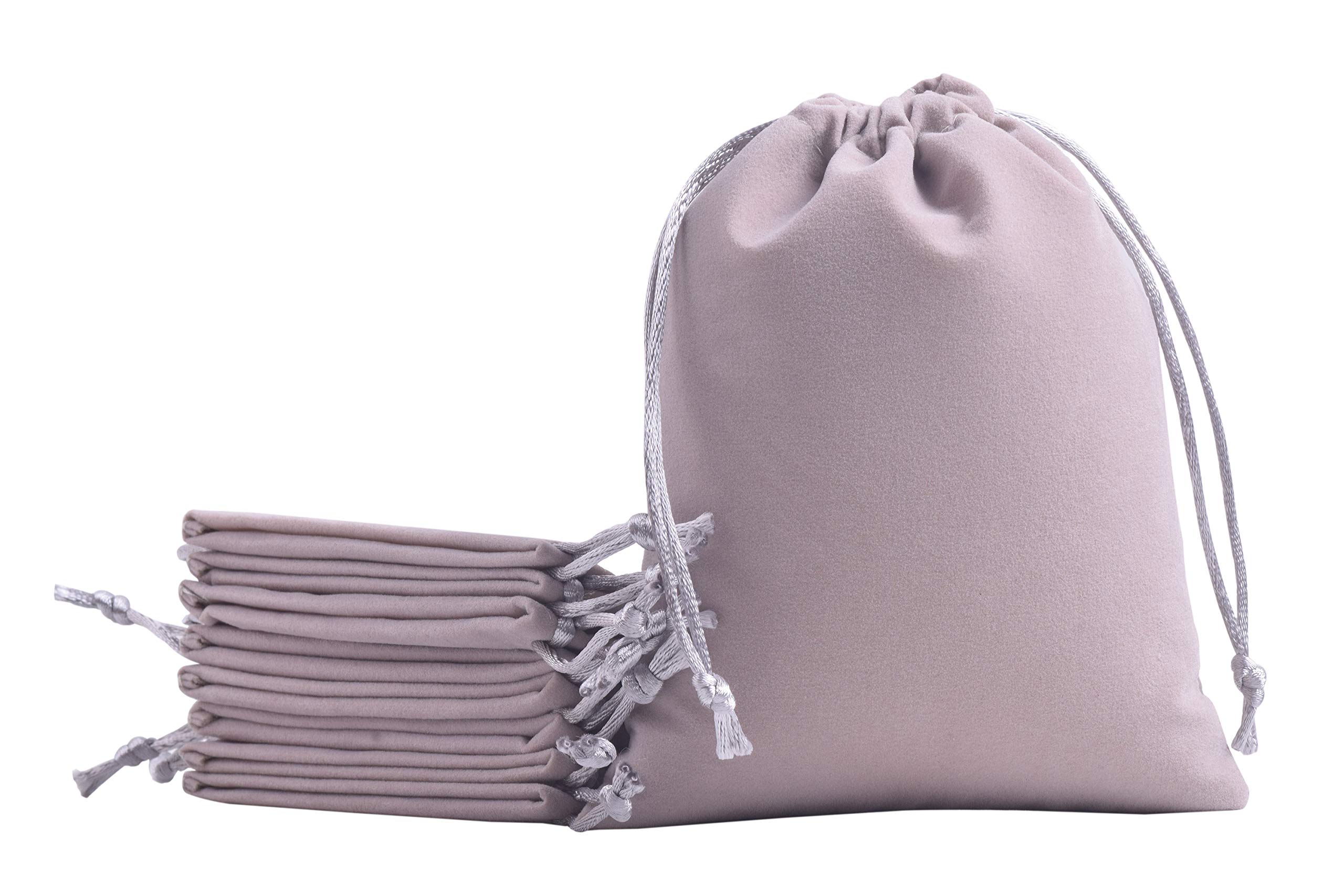 KONMAY 20pcs Small Velvet Drawstring Bags, Grey 7.0x9.0cm Velevet Jewellery Pouches for Gifts, Party Favors