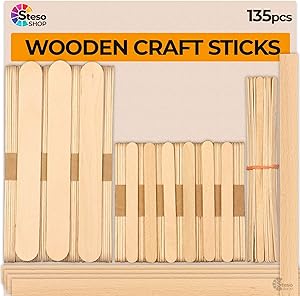 StesoSHOP Popsicle Stick – Jumbo Craft Sticks - Mixed Sizes Different Natural Wood Popsicle Sticks - Durable Wood Stick Bulk Food Grade Wax Paint Stir Sticks - Wood Strips - More Fun Craft Kids Adult