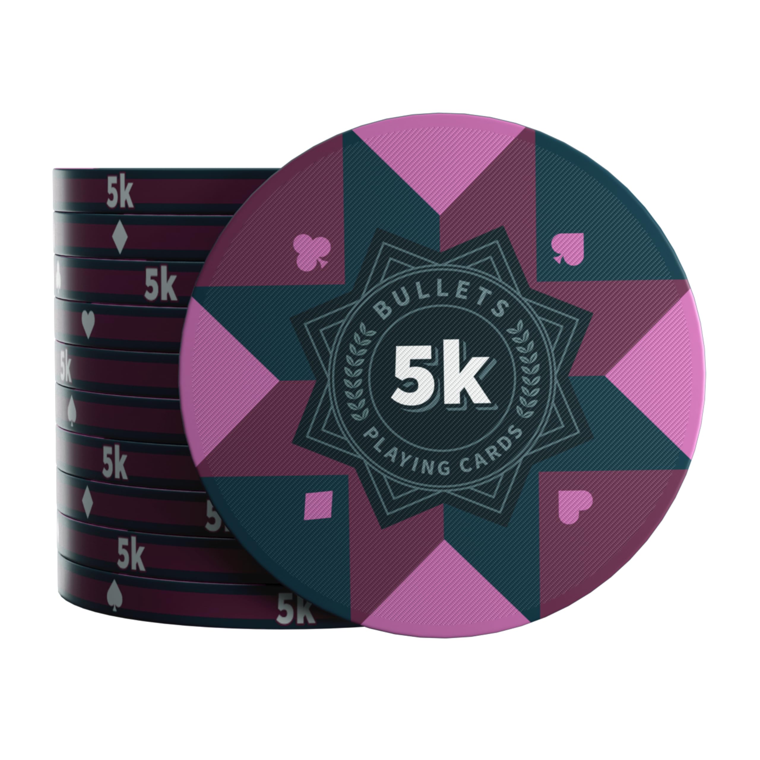 Bullets Playing Cards, Ceramic Poker Chips Paulie with Values, Roll of 25 (Pink- 5K)