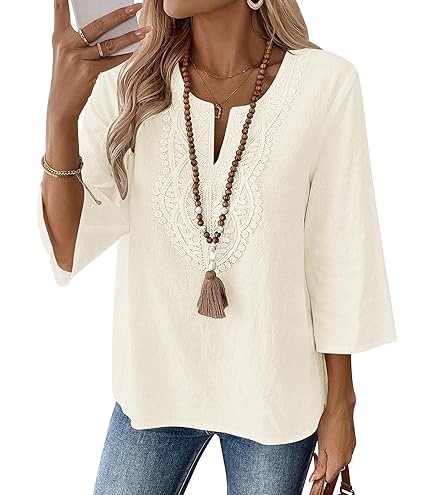 Linen Shirts for Women Black Flower Print 2024 Summer Casual