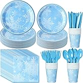 Winter Snowflake Paper Plates and Napkins Set, Light Blue Snowflake Winter Wonderland Decorations Christmas Disposable Plates for Holiday New Year Birthday Party Supplies Decorations, Serve 25