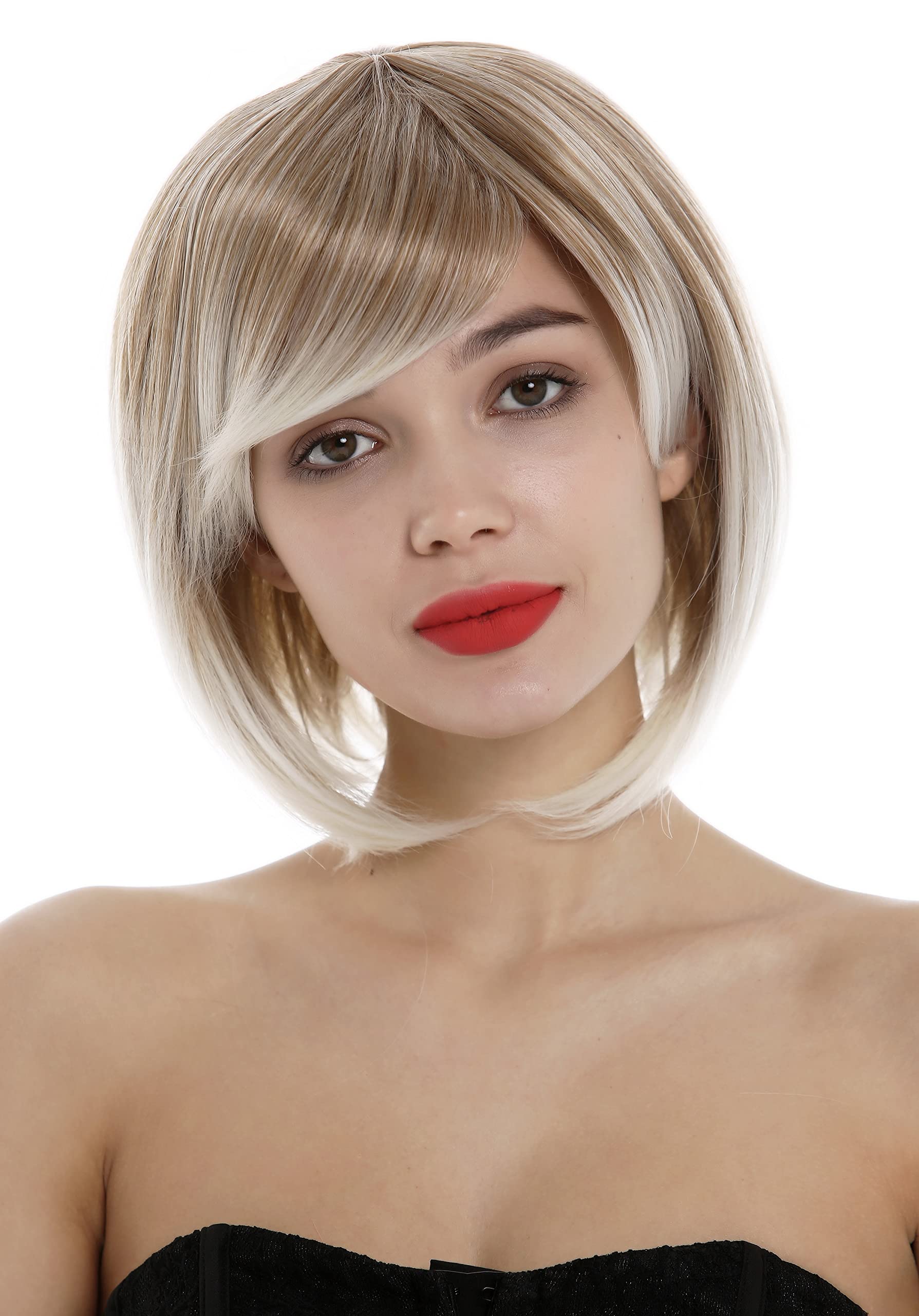 WIG ME UP - 1215-1001 Lady Wig short frayed Bob style parting medium blond with platinum highlights tips