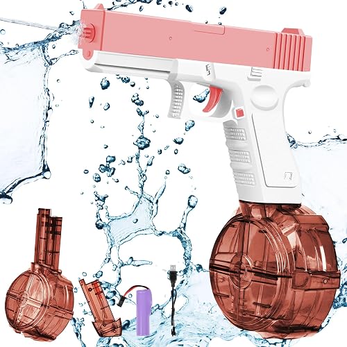 OSDUE Electric Water Gun,Up to 32 FT Long Range for Kids Adults,435 CC+60 CC Large Capacity Automatic Electric Water Gun Toy for Summer Outdoor Swimming Pool Beach (Pink)