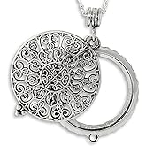Artisan Owl Ornate Filigree 4x Magnifying Glass Sliding Top Pendant Necklace, 30"