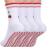 Ouligay 2 Pairs Pilate Socks with Grips for Women Cotton Crew Yoga Socks Barre Sock Non Slip Cute Grippy Athletic Sock for Barre Yoga Fitness Gifts