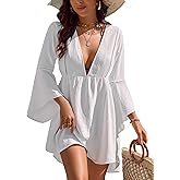 Blooming Jelly Womens Swimsuit Coverup V Neck Chiffon Bathing Suit Cover Up Beach Dress Swim Bikini Summer Outfits