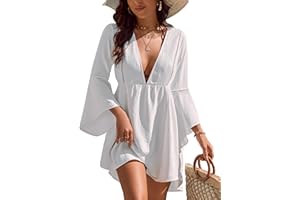 Blooming Jelly Womens Swimsuit Coverup V Neck Chiffon Bathing Suit Cover Up Beach Dress Swim Bikini Summer Outfits