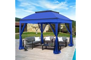 INTER HUT 11x11 Outdoor Pop up Gazebo Tent with Mesh Walls for Patio, Lawn, Backyard and Deck, Blue