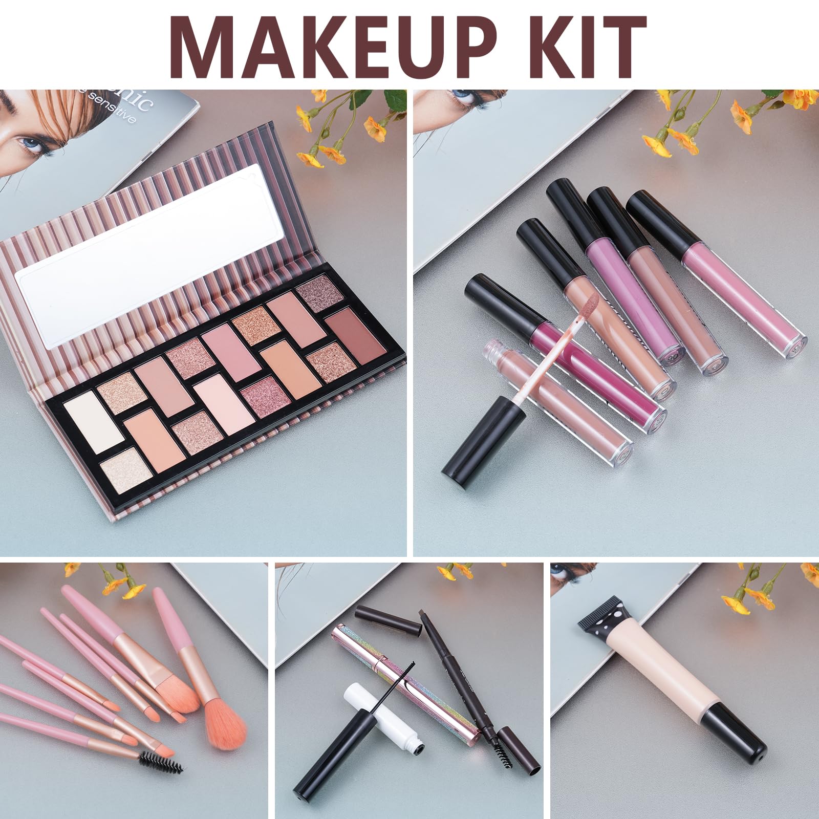 Moobirlet Teen Makeup Kit For Girl Include Eyeshadow Palette,Eyeliner,Makeup Brush Set,Lipgloss Set,Mascara, Eyebrow Pencil Make up Set Gift for Women Full Kit