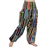 Full Funk Smock Waist African Dashiki Patch Long Elastic Waist Harem Pants