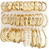 Gold Hoop Earrings Set for Women, 18 Pairs Hypoallergenic Statement Open Pearl Hoops Earring for Multipack, Gold Chunky Hoop 