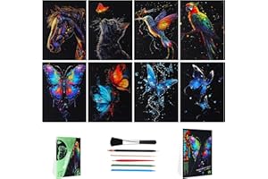 Gersoniel 8 Pack Glow in The Dark Scratch Art for Adult Rainbow Painting Paper Sheet with Pen/Cleaning Brush Noctilucent Engraving Scratchboard for Adults Gift Craft for Gift, Stress Relief