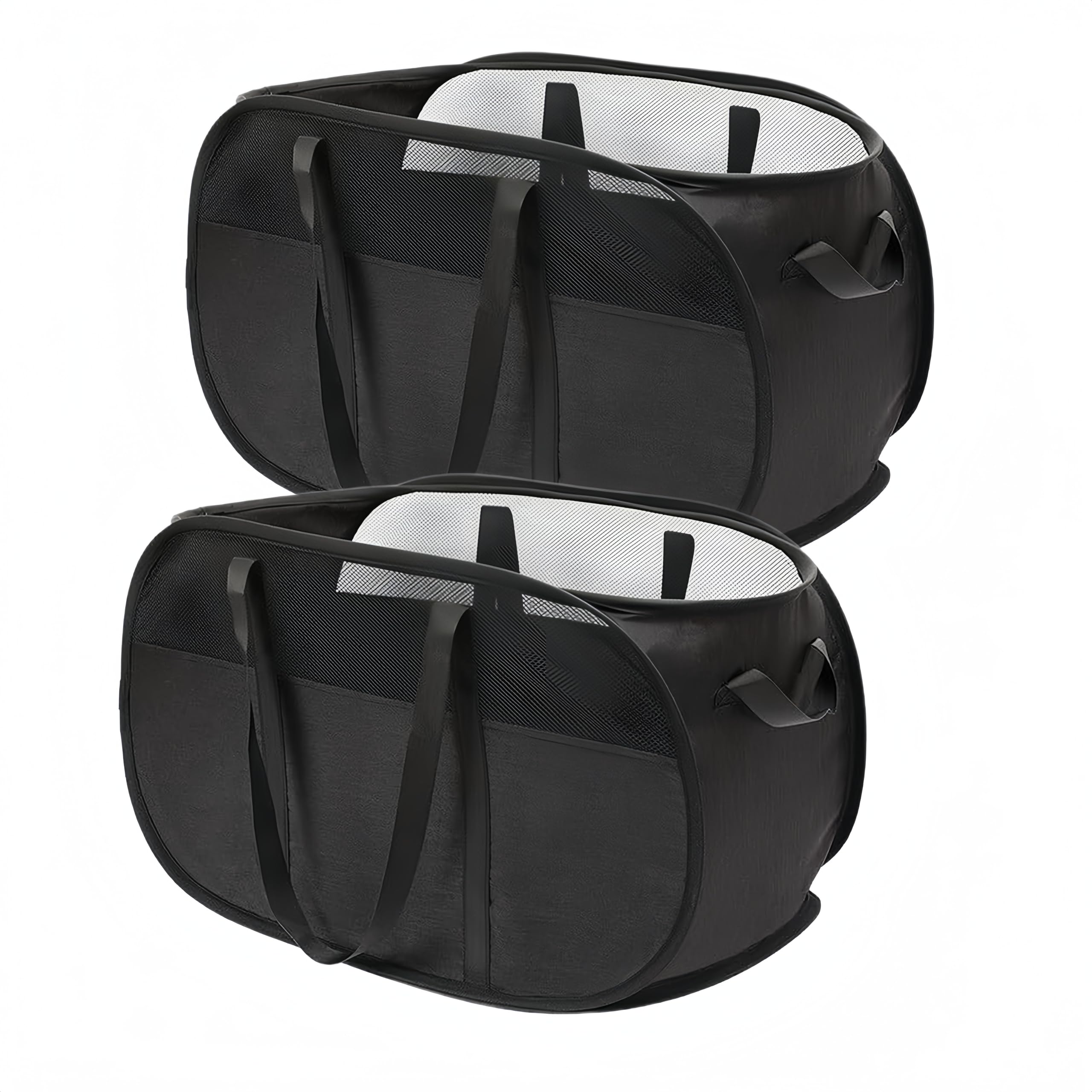 2er-Pack faltbare Pop-Up-Wäschekörbe mit reißfestem Griff platzsparend, stabil, geeignet für Schlafzimmer, Waschküche und Wohnmobilreisen (Schwarz)