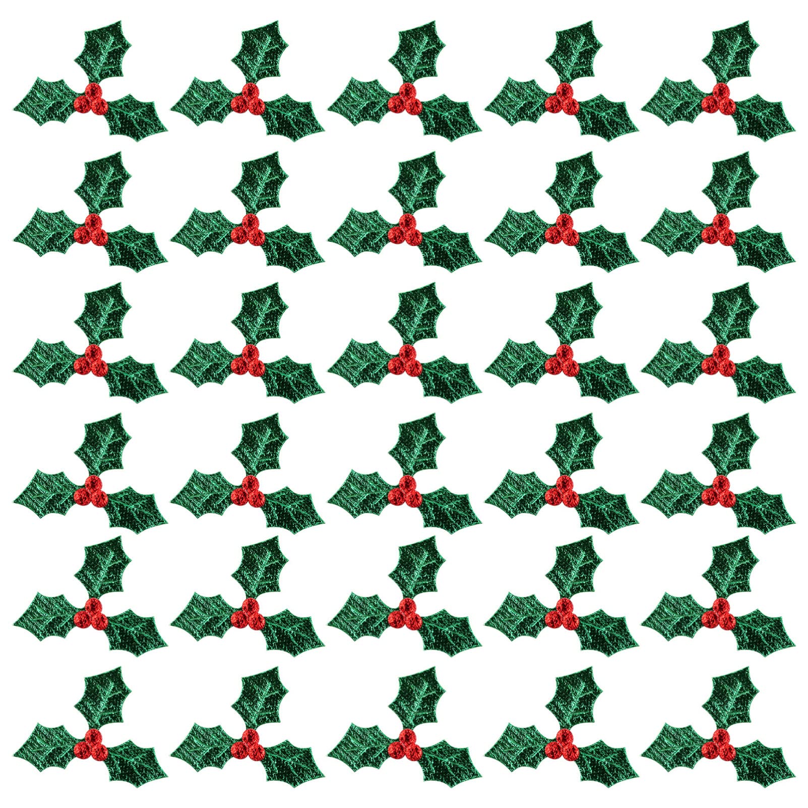 100pcs Mini Triple Leaf Holly Berries Embellishments for Holiday Christmas Wreath Arrangement Tag and Card Making (Green, 3CM)