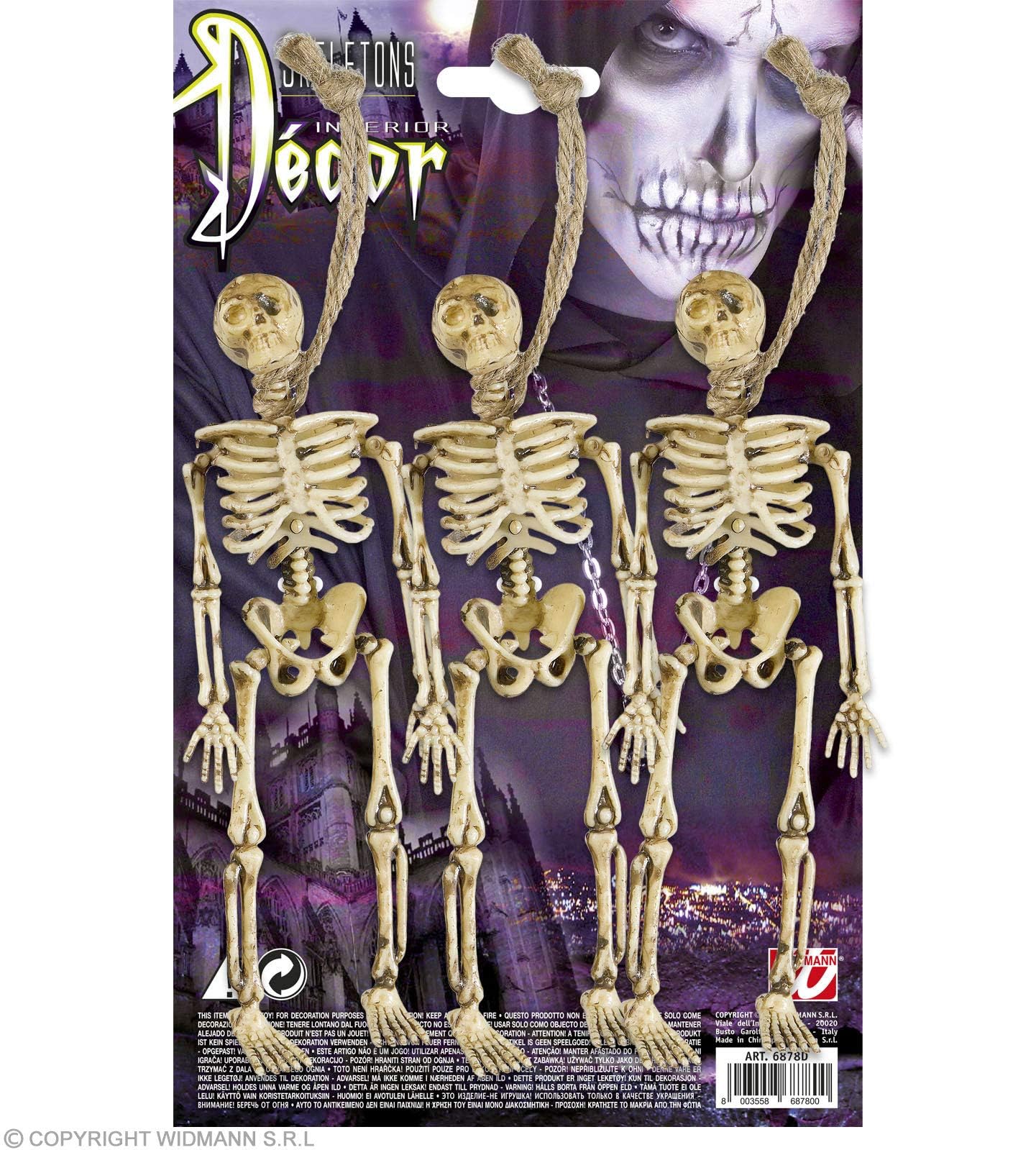 Set of 3 Skeletons 15cm Accessory for Halloween Living Dead Fancy Dress