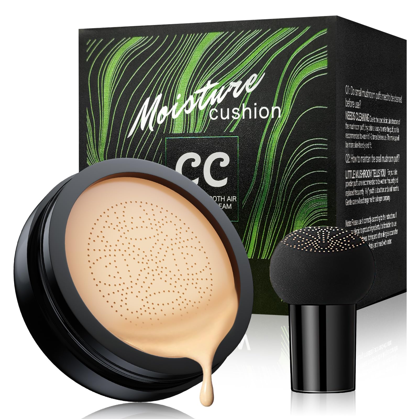 Ursoulney Mushroom Head Air Cushion CC Cream - Tattoo Cover up BB Cream Face Makeup Foundation, Moisturizing Concealer Brighten Long-Lasting, Even Skin Tone for All Skin Types (Natural)
