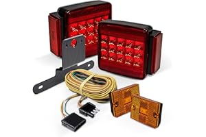 ONLINE LED STORE TRUE MODS LED Trailer Light Kit w/Amber Marker Lights [DOT FMVSS 108] [SAE S2T2IA/APC] [TBT License Plate Light Wiring Harness] [IP67 Submersible Waterproof] Motorcycle Boat Trailer Tail Brake Light