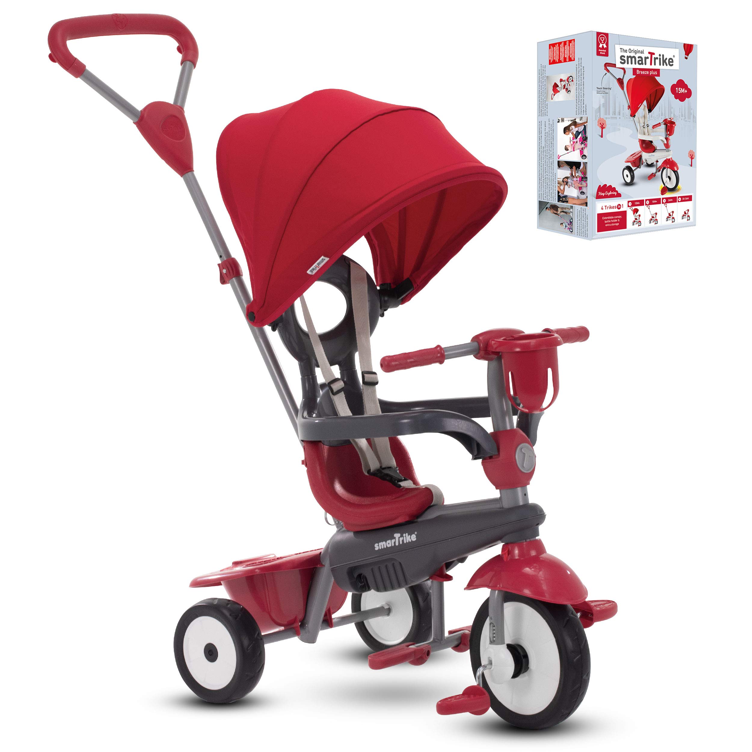 smarTrike Breeze Plus Baby Tricycle for Ages 1 to 3 - 4-in-1 Multistage Tricycle, Red