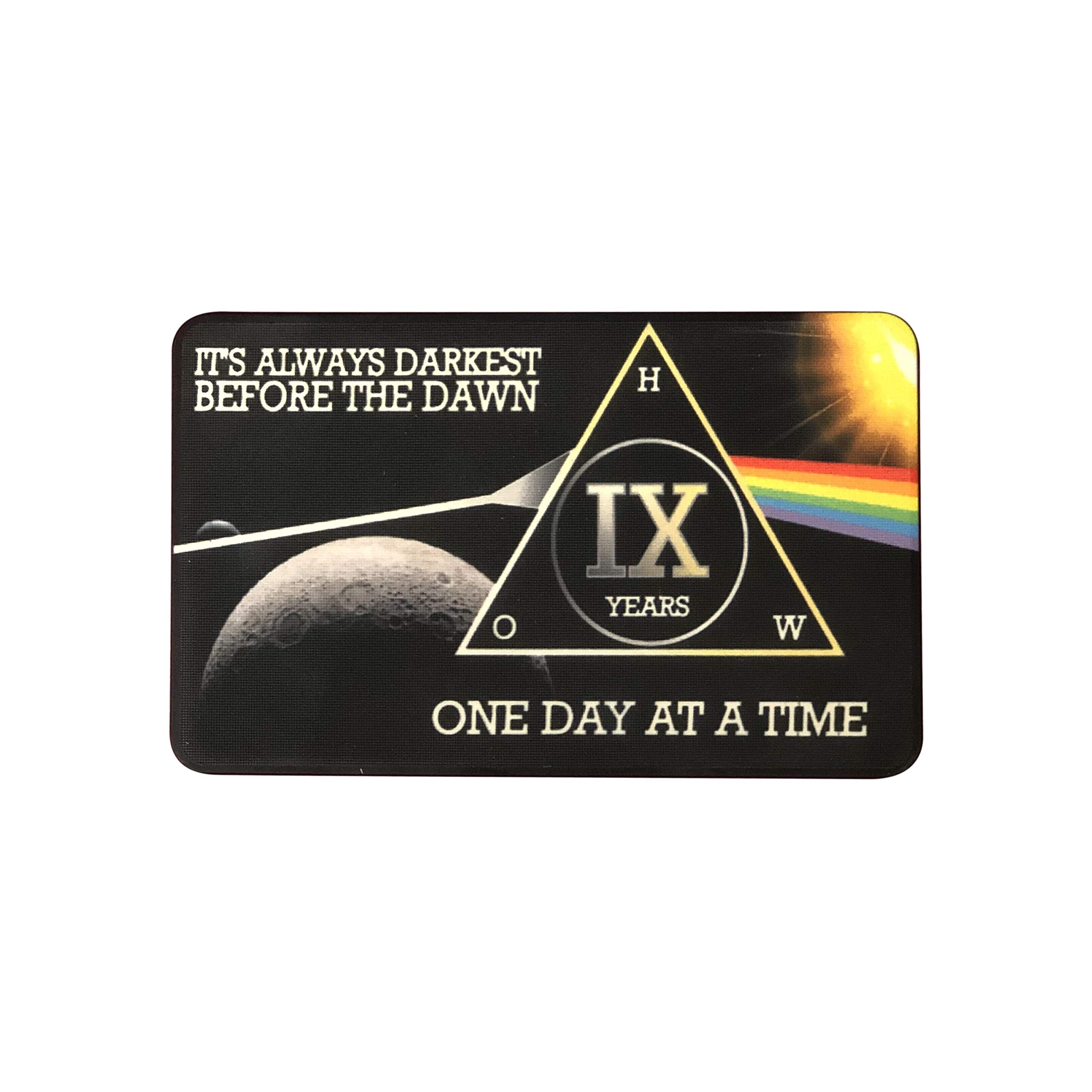 MyRecoveryStore Dark Moon One Day at A Time AA Sobriety Chip Includes 7th Step Prayer (Years 1-50 Offered) Square Recovery Chip (Year 9)