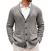 Runcati Mens Shawl Collar Cardigan Sweater Casual Cable Knit Button Down Winter Chunky Ribbed Sweaters